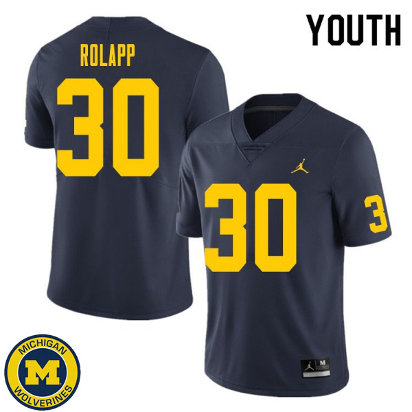 Youth Michigan Wolverines #30 Will Rolapp Navy Official Game Jersey